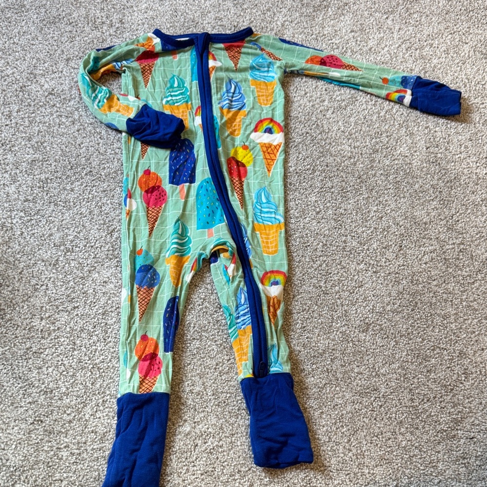 Little Sleepies Mint Ice Cream Footed One-Piece with Navy Trim